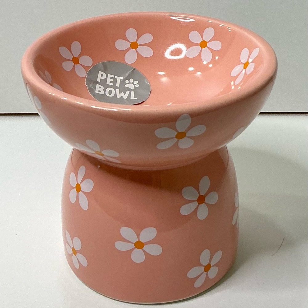 Ceramic Pink Bowl With Flowers Pet Bowl Eccolo Pets Small Dog Cat Bowls NEW